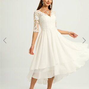 NWT - A-line V-Neck Asymmetrical Lace Chiffon Wedding Dress With Ruffle